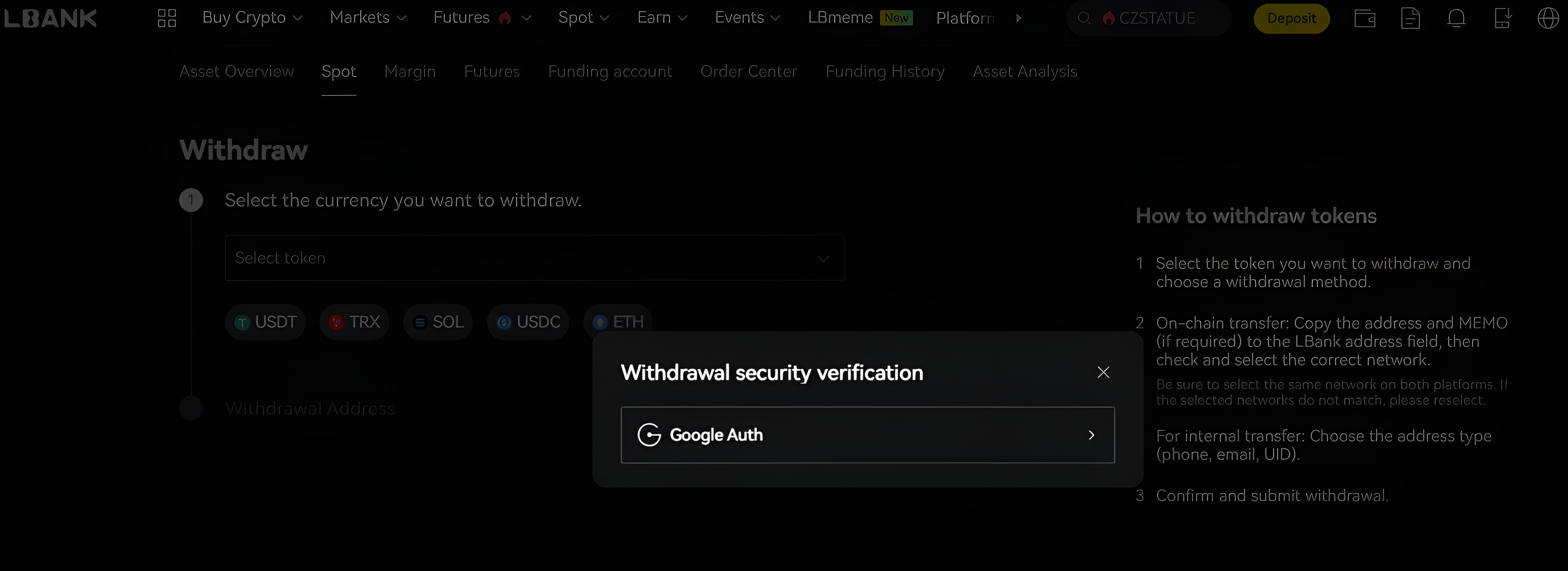LBank Confirm the withdrawal