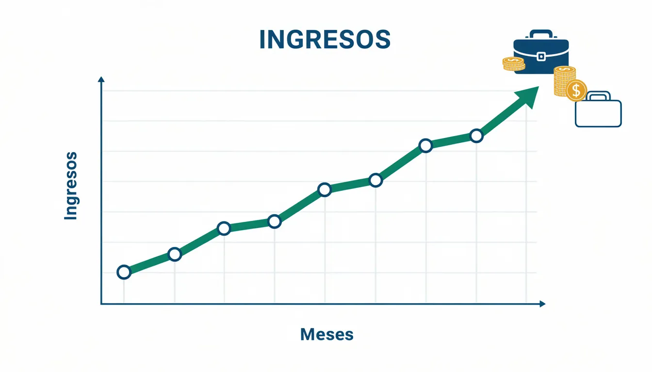 El gráfico muestra una línea ascendente que representa el crecimiento de un negocio a lo largo del tiempo, simbolizando la transformación digital de las pymes a través de la adopción de herramientas y estrategias que mejoran la eficiencia y competitividad. Este crecimiento puede estar relacionado con la implementación de tecnologías y la digitalización de procesos para satisfacer las necesidades de los clientes.