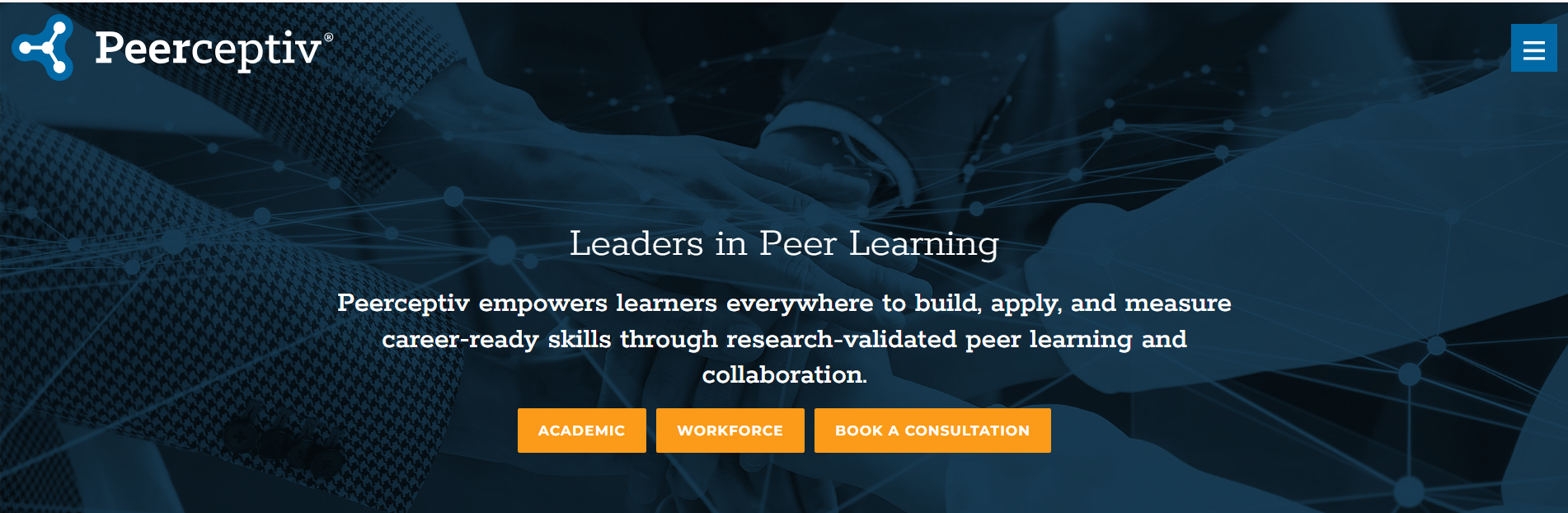 Peerceptiv homepage showcasing a peer learning and peer assessment platform that helps educators build collaboration, feedback, and career-ready skills for students.