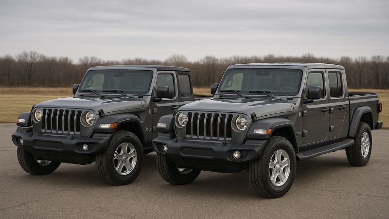 Jeep Wrangler and Jeep Gladiator side by side for size comparison