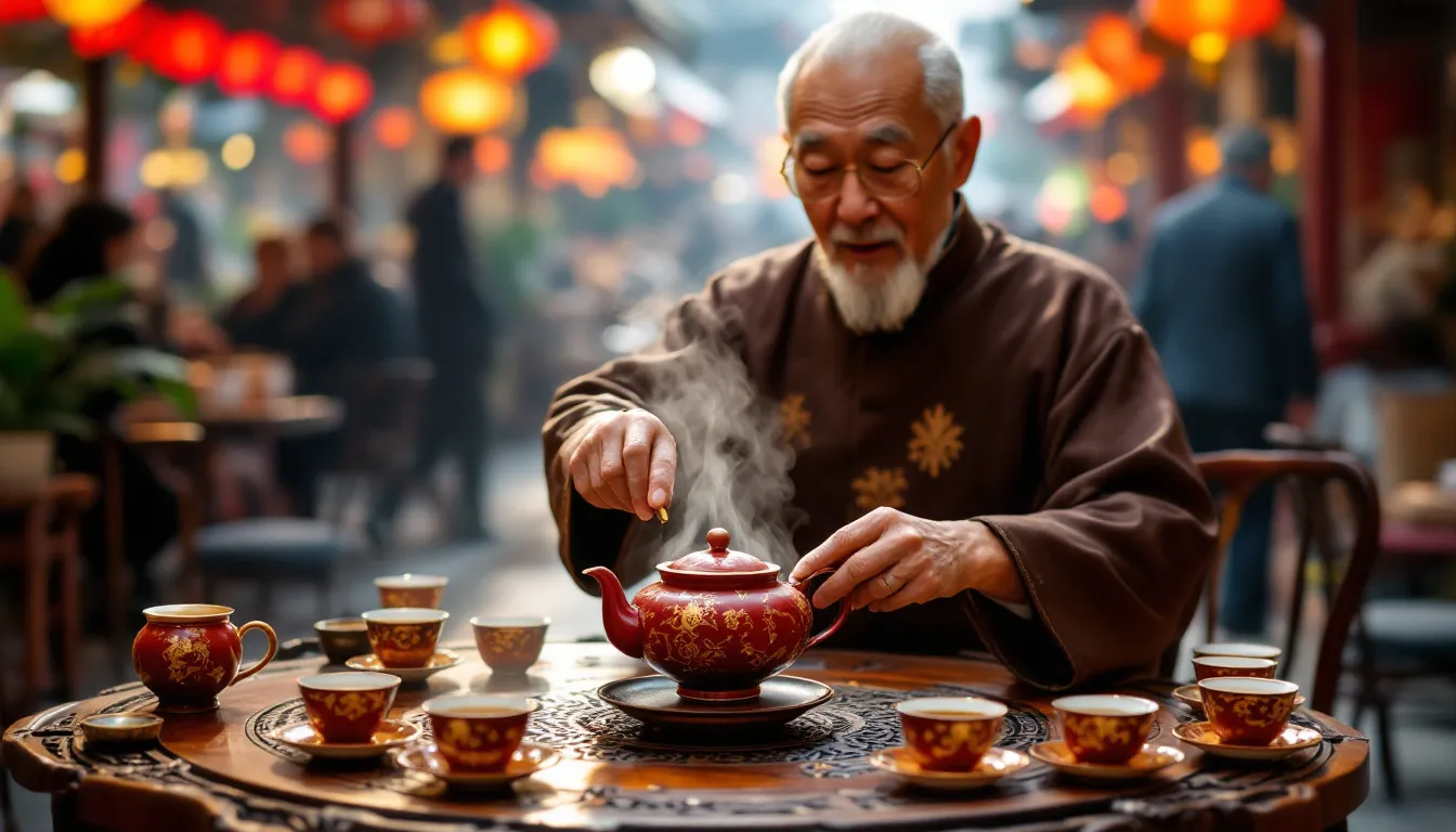 Eine traditionelle Teezeremonie in einem chinesischen Restaurant.