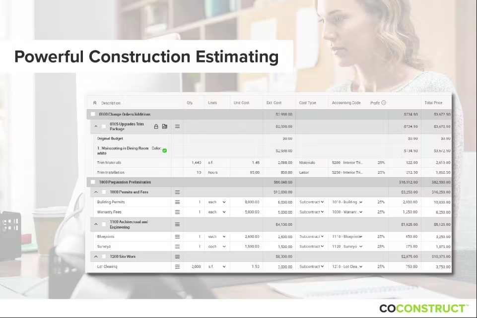 construction estimation in CoConstruct Construction Software