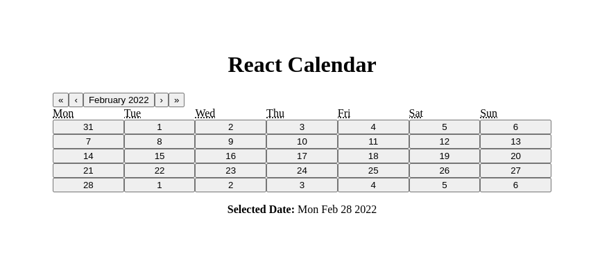  Basic React calendar without styling