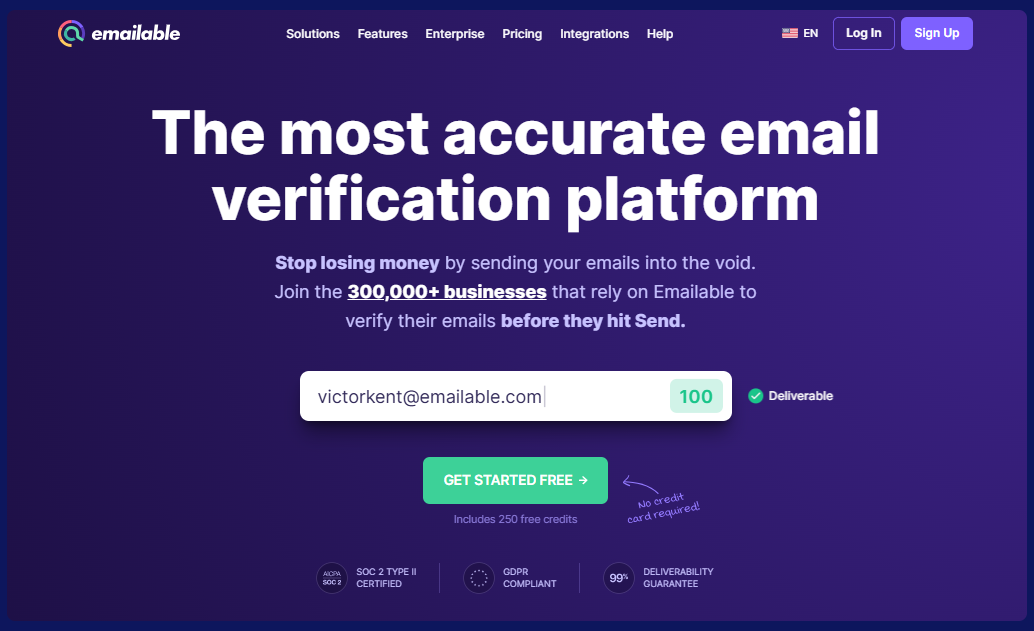 Emailable email verification, a tool to check for example if email address exists