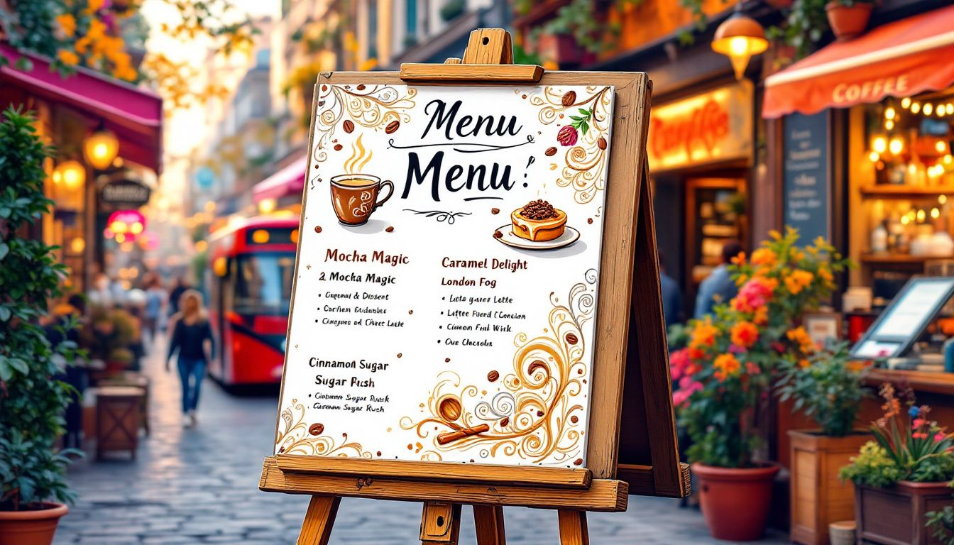 62b050ba 6cd0 4970 a56b 84e368d2a82c A beautifully arranged cafe menu featuring specialty coffee drinks and delicious pastries.