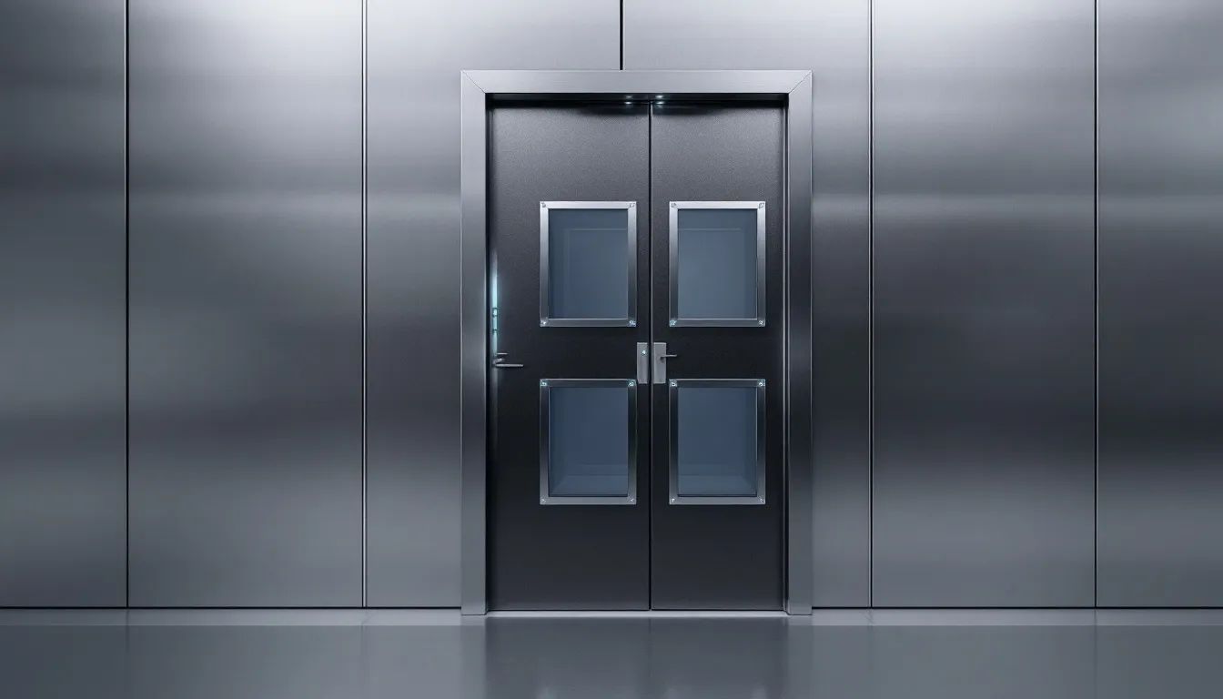 Viewing panels integrated into a security door for enhanced safety.