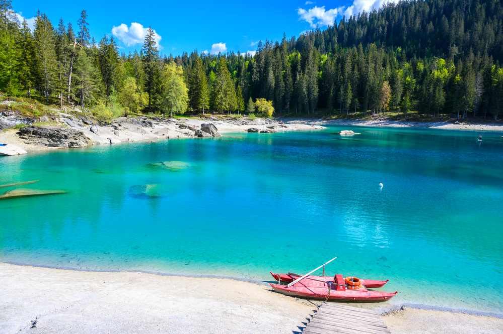 The shore of Lake Caumasee is perfect for sunbathing 