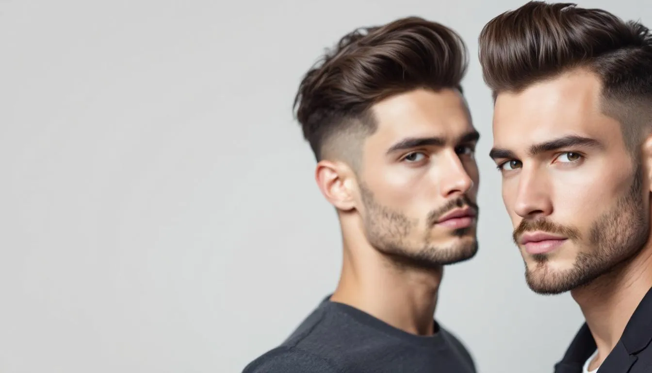 Stylish medium length hairstyles for men, including modern pompadours.