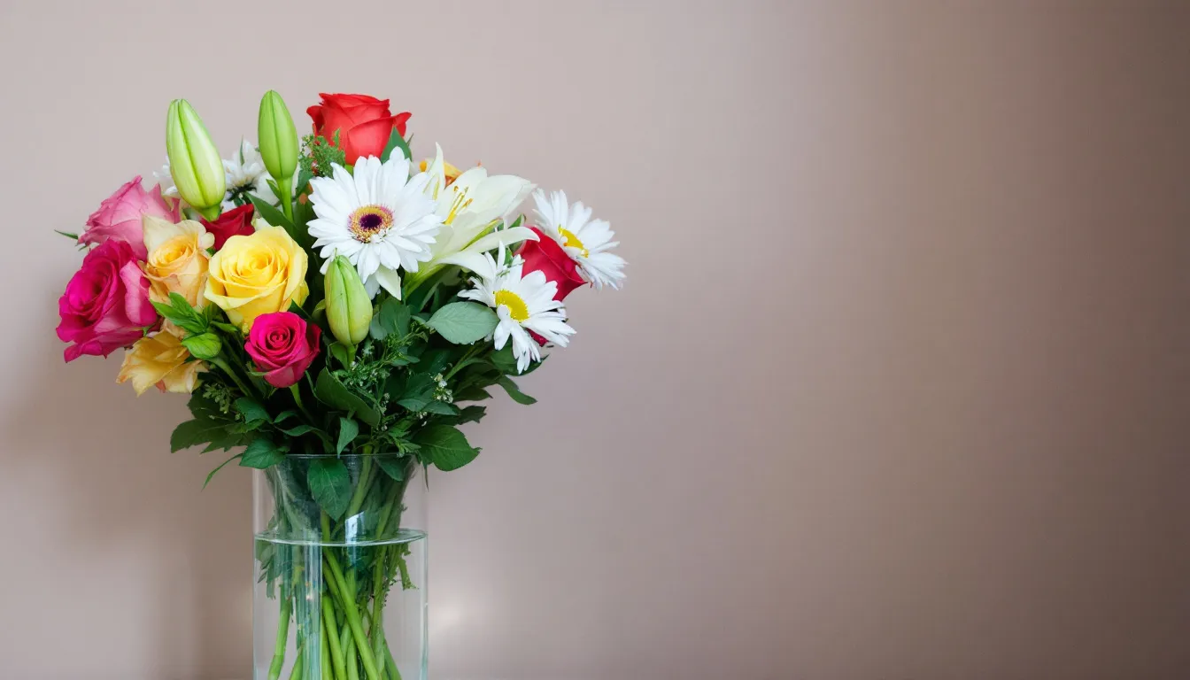 In the image, fresh cut flowers are being revived in a container of cool water, with damp paper towels wrapped around their stems to keep them hydrated after air travel. This beautiful bouquet, likely carried on an international flight, illustrates the care taken to preserve the flowers' beauty during the journey.