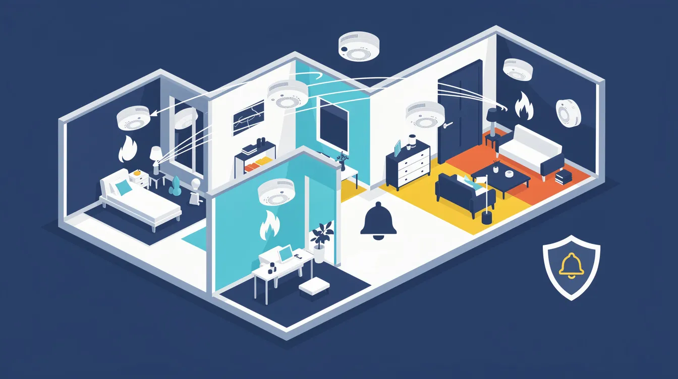 Interconnected smoke alarms improving home safety.