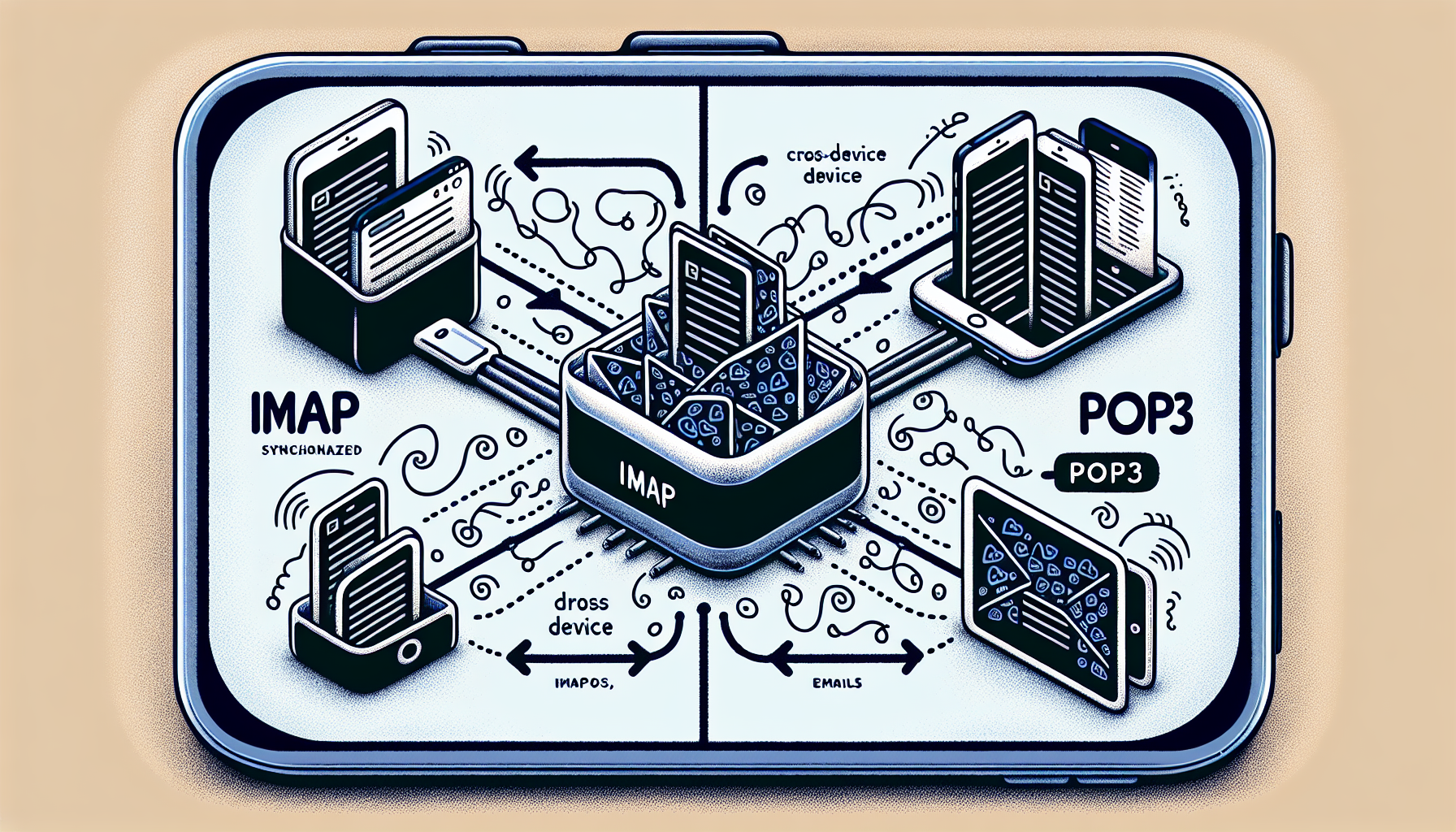 Illustration comparing IMAP and POP3