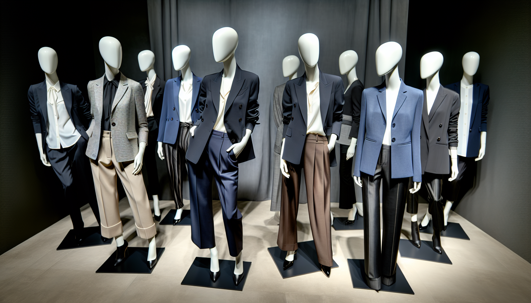 A stylish women's workwear wardrobe with jackets, blazers, and pants