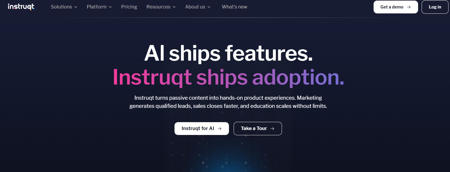Instruqt homepage featuring AI-powered hands-on virtual labs and interactive technical training environments.