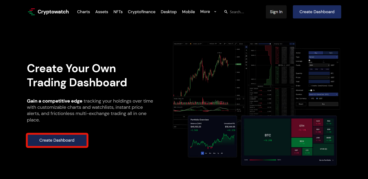 CryptoWatch is a comprehensive trading terminal.