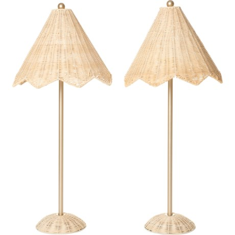 two scalloped rattan table lamps