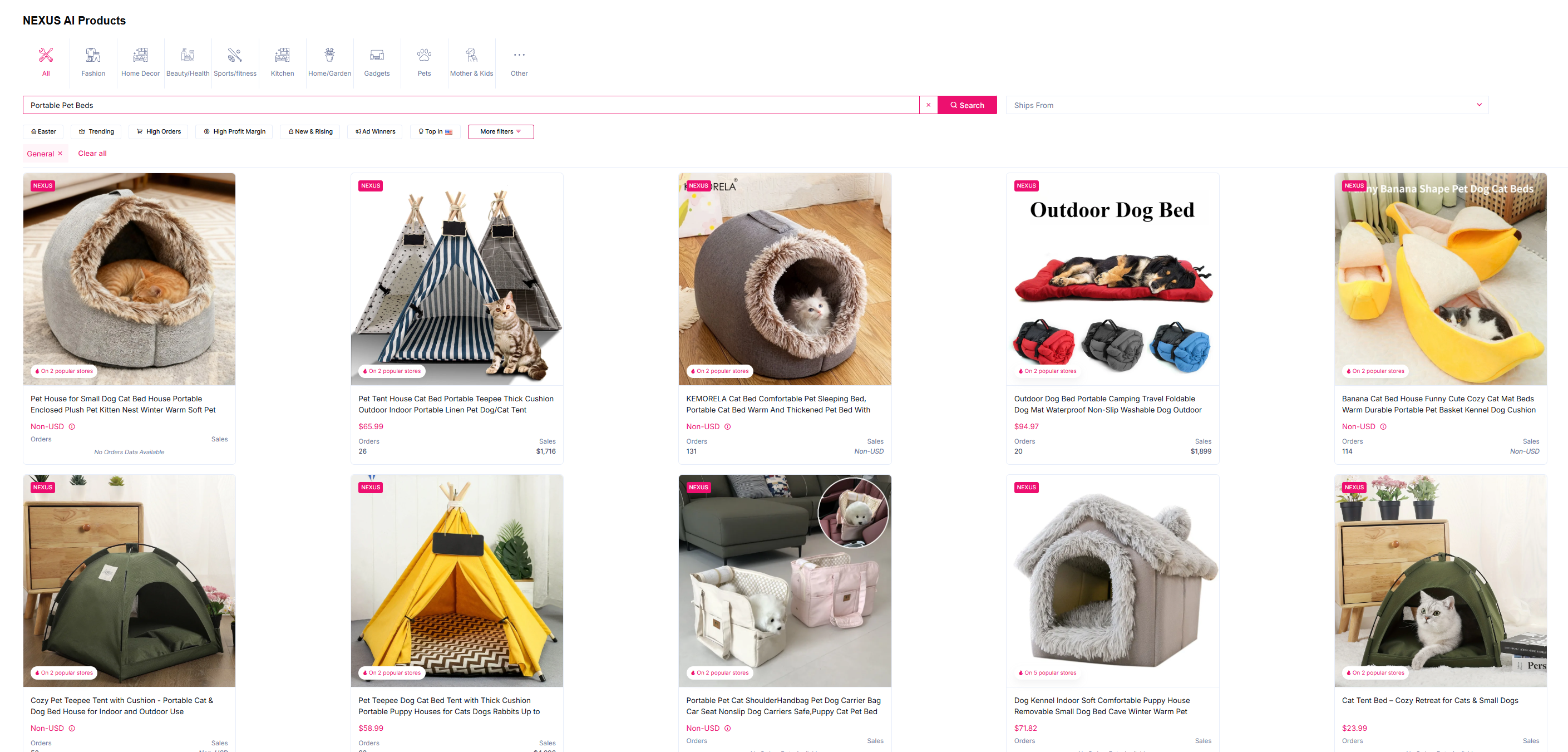 finding seasonal items in the portable pet beds category