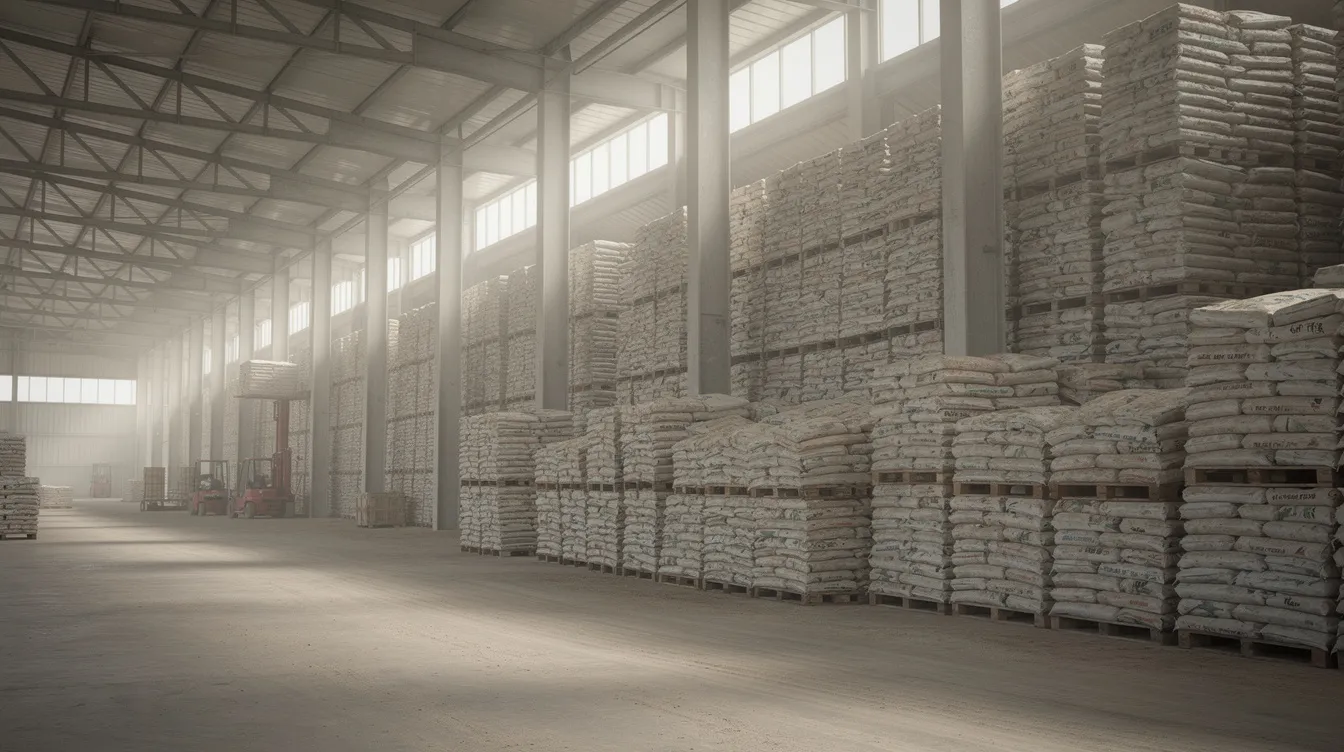 The image depicts a large grain storage warehouse filled with neatly stacked bags, essential for paddy procurement and inventory management for rice mills. This facility plays a crucial role in ensuring a steady supply of raw paddy and supports local farmers in the procurement process.