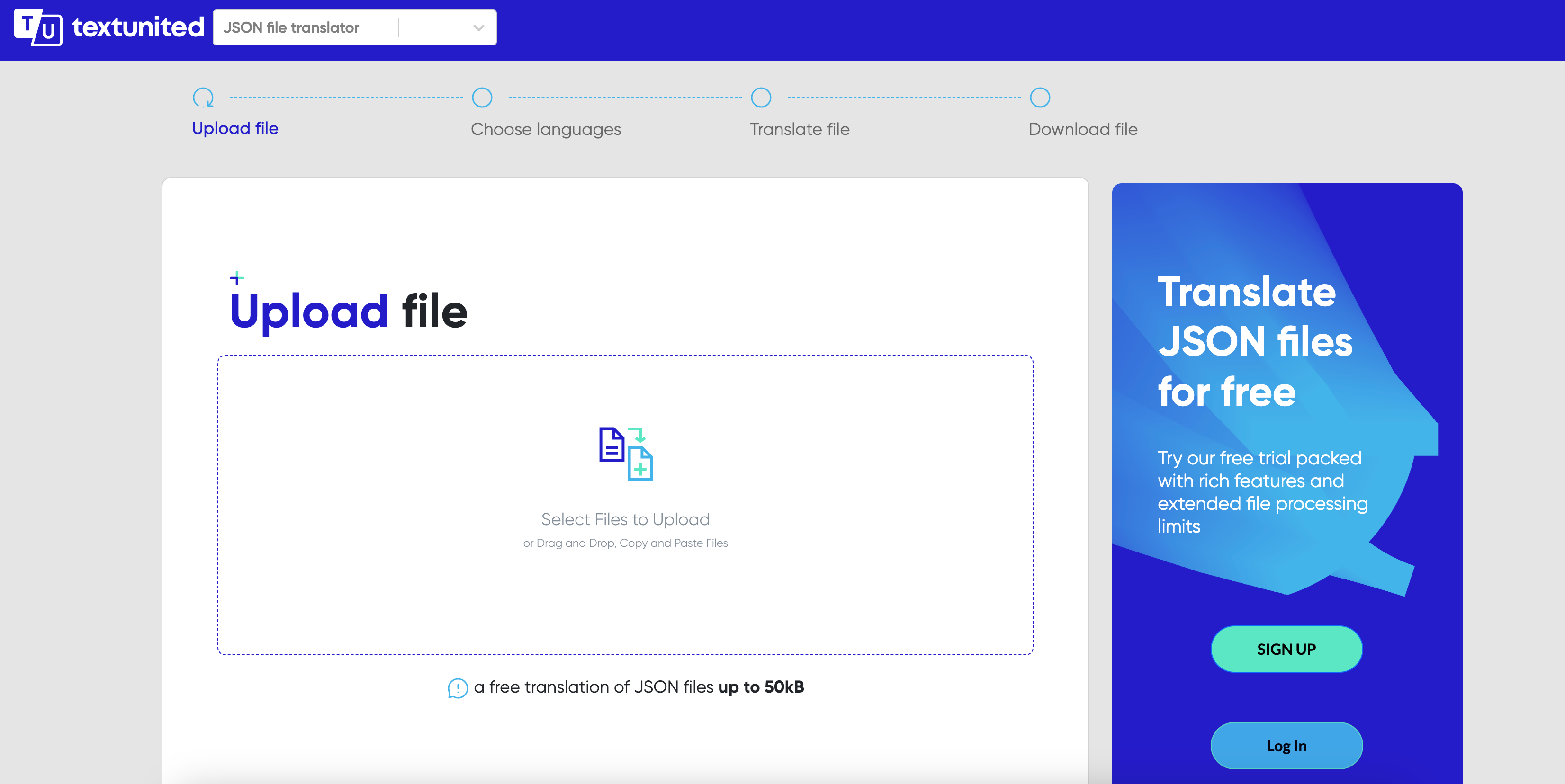 Showing the interface of the free JSON Translation tool