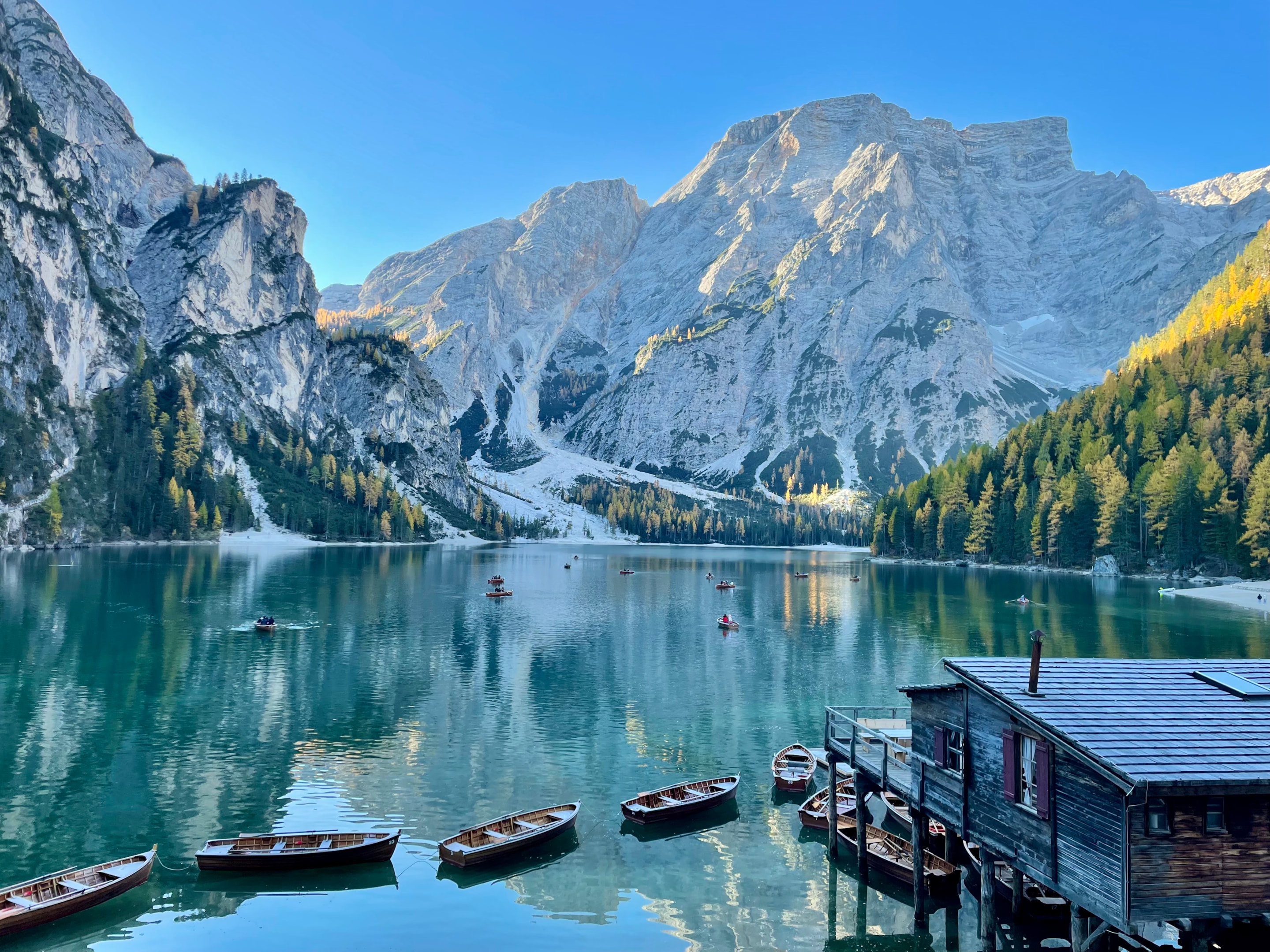 The iconic Lago di Braies in the Dolomites, Italy