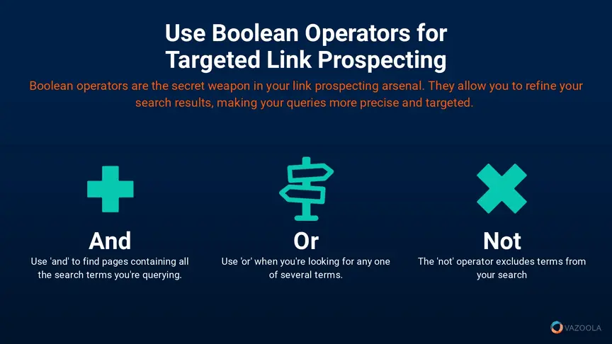 Use boolean operators for targeted link prospecting