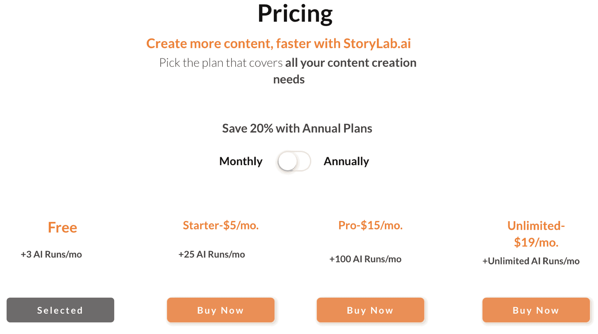 storylab ai - pricing