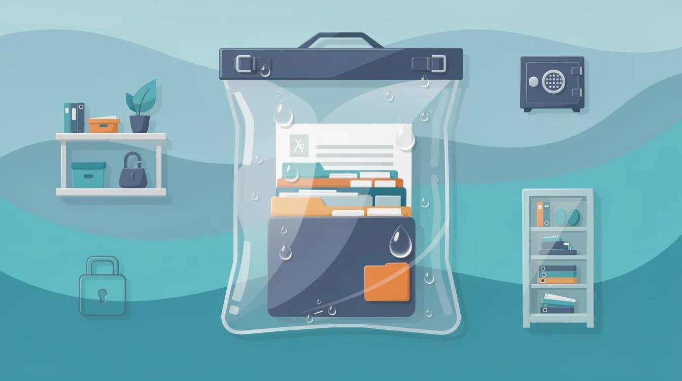 A waterproof document bag ensuring safety against water damage.