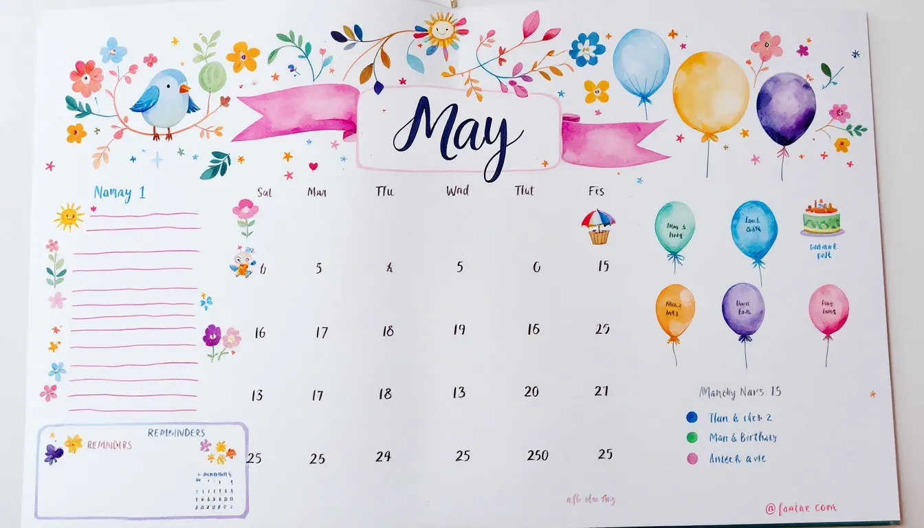 A calendar with reminders for upcoming birthdays.