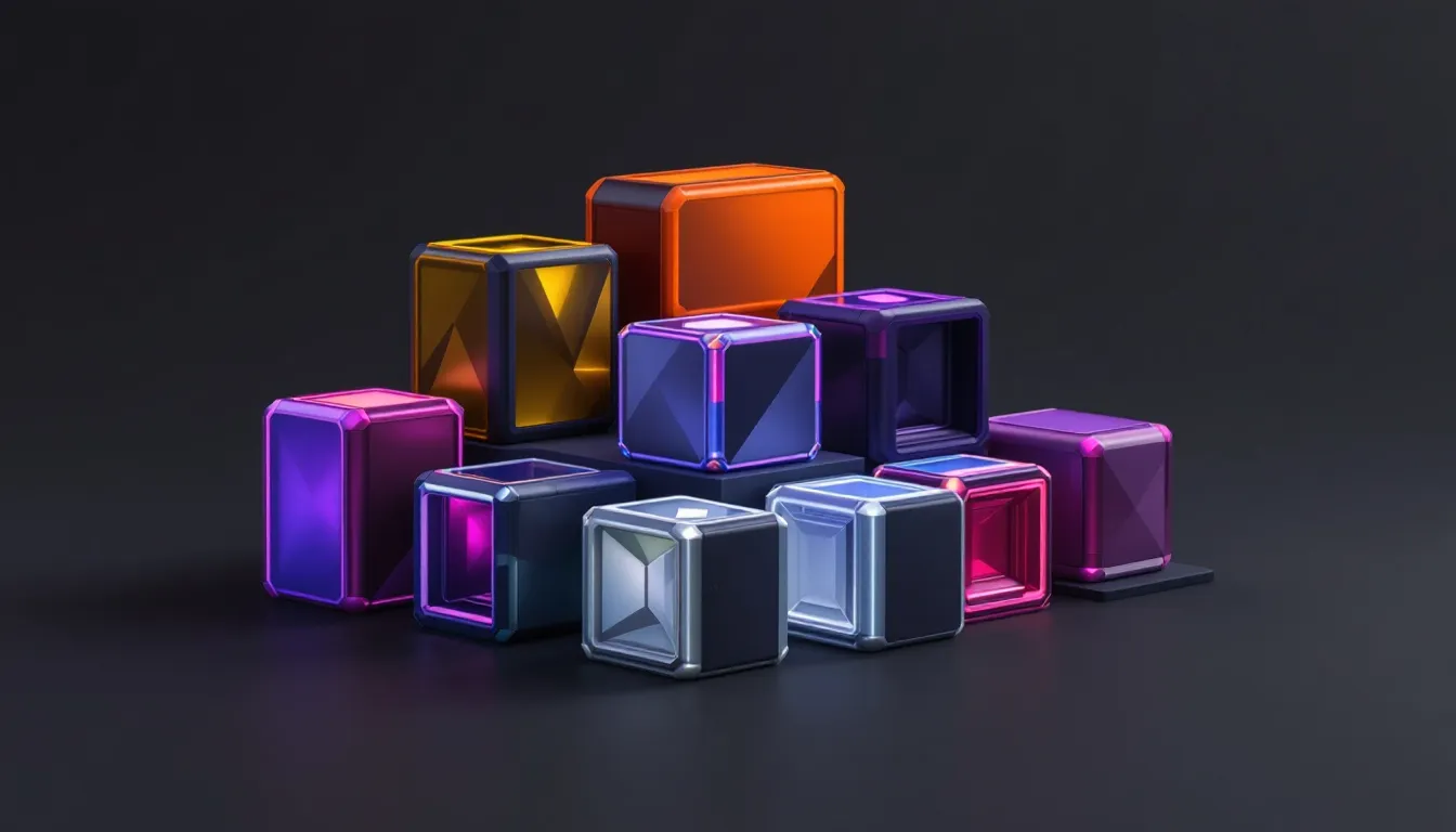 A collection of deck boxes designed for multiple decks, neatly organized.