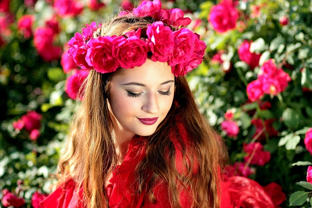 woman, roses, flowers