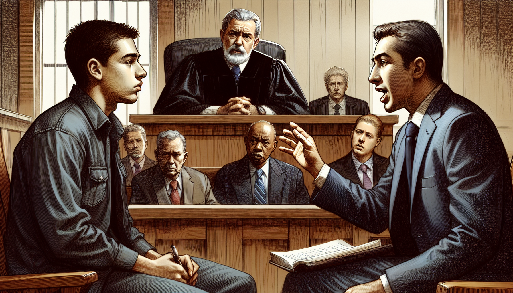 Representation of a defendant's rights in a courtroom.