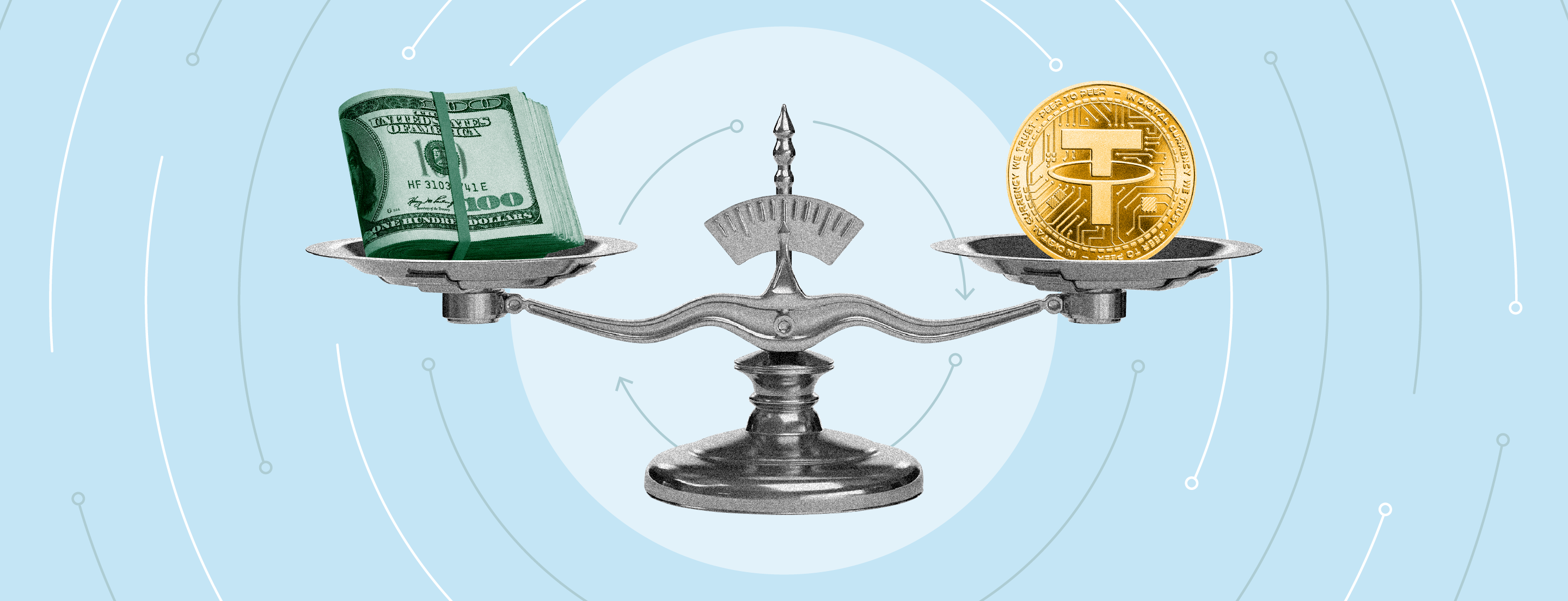 An illustration reflecting the comparison between USD and Tether.