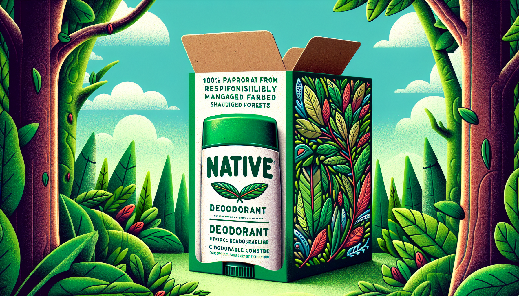 Illustration of 100% paperboard packaging for Native deodorant