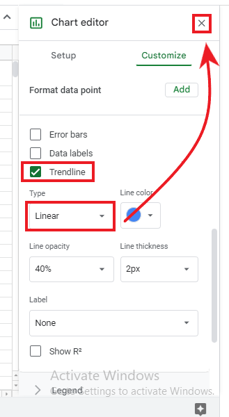 In the Chart Editor check trendline.