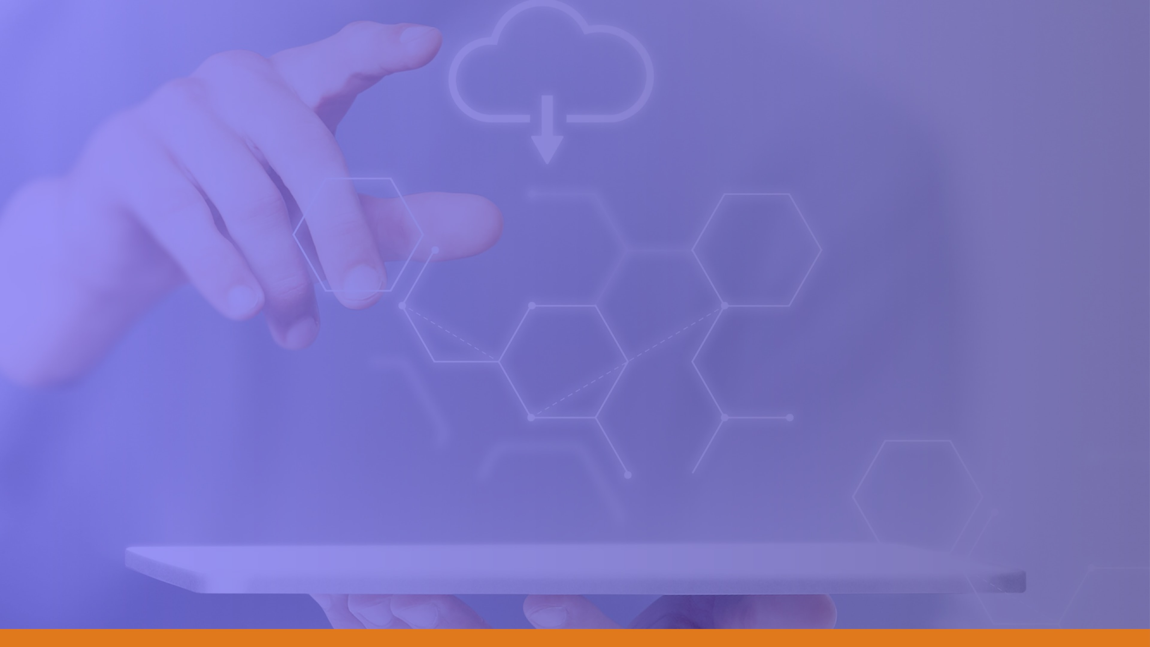 Close-up of a hand interacting with a digital tablet showing a cloud and hexagon network, illustrating a modern communication platform for delivering important emergency information.