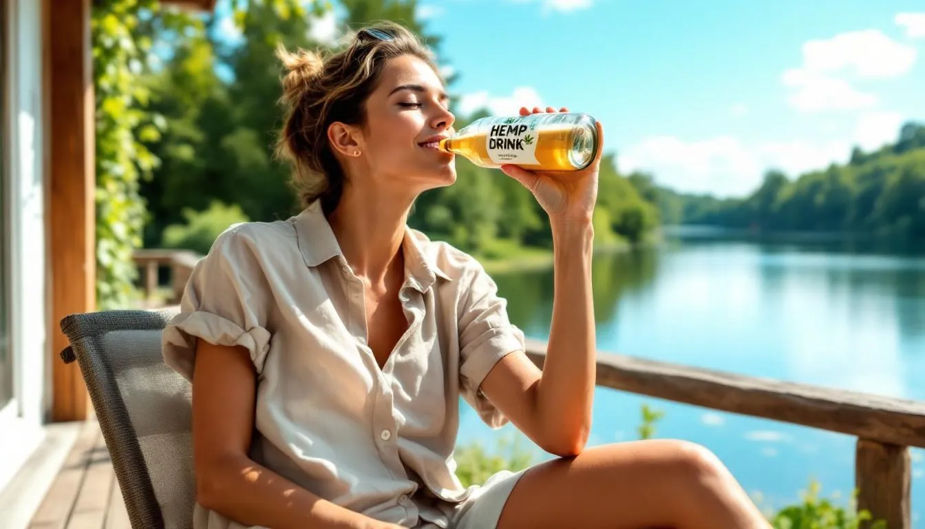 A relaxing scene with a person enjoying a hemp drink, highlighting the potential benefits.