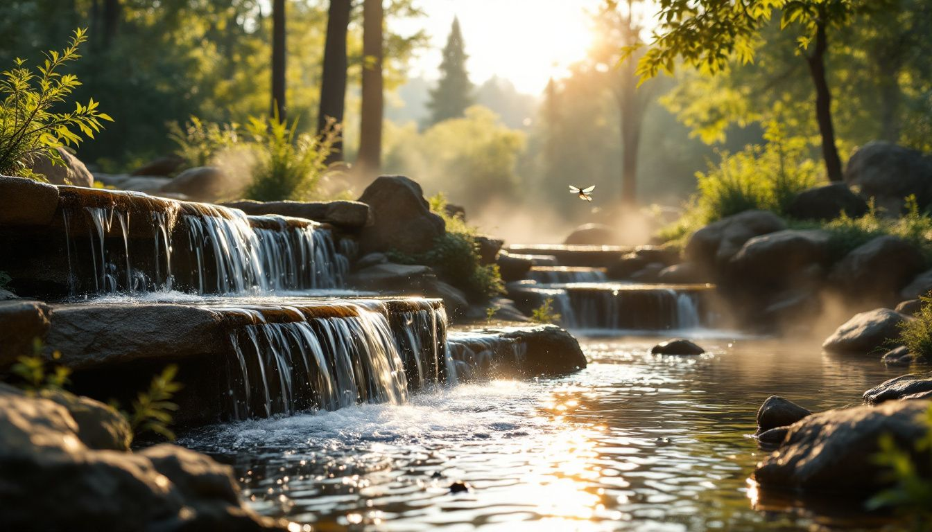 Testing the water flow in a newly built pondless waterfall.