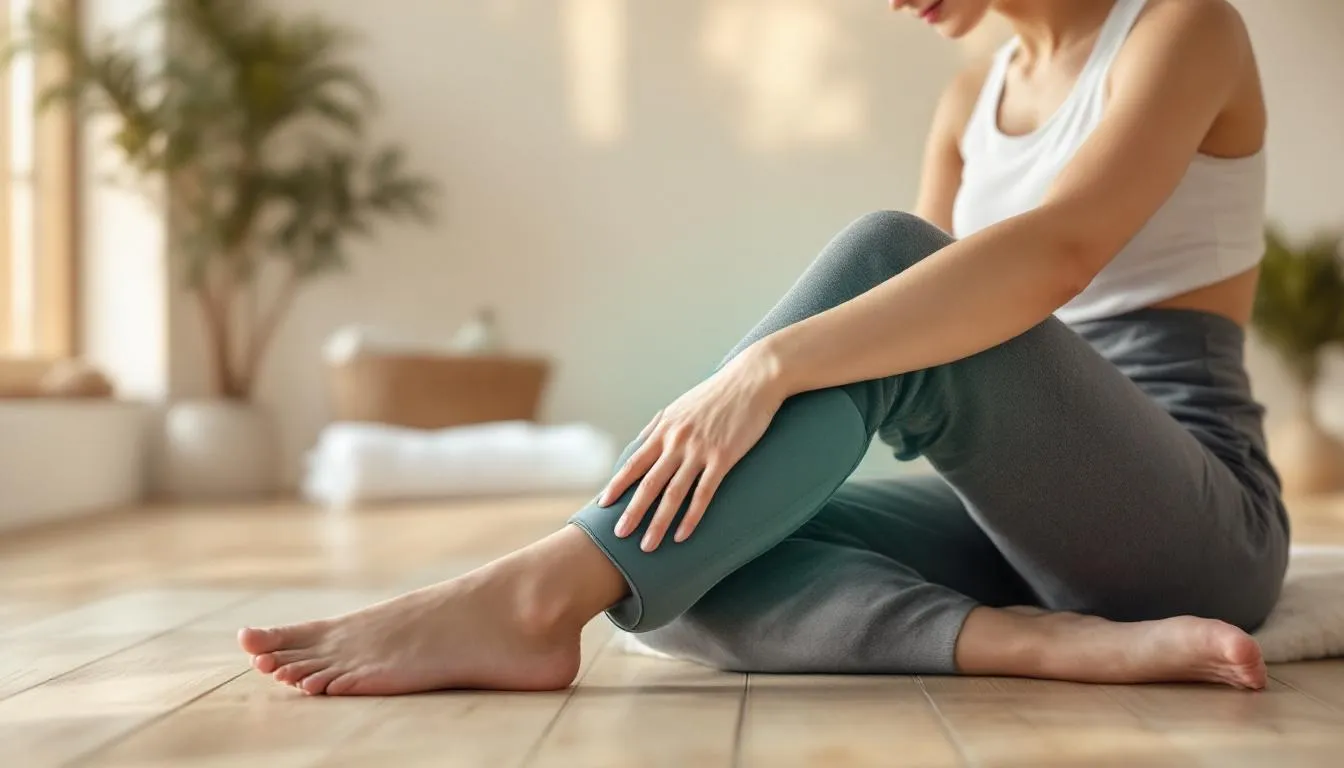 A person recovering post-workout with a knee massager.