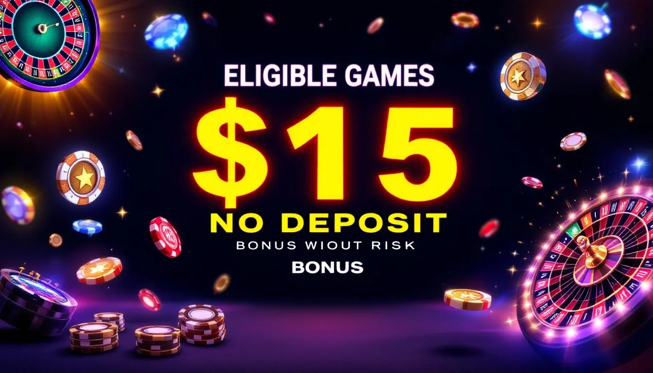 A selection of eligible games for $15 no deposit bonuses at online casinos.