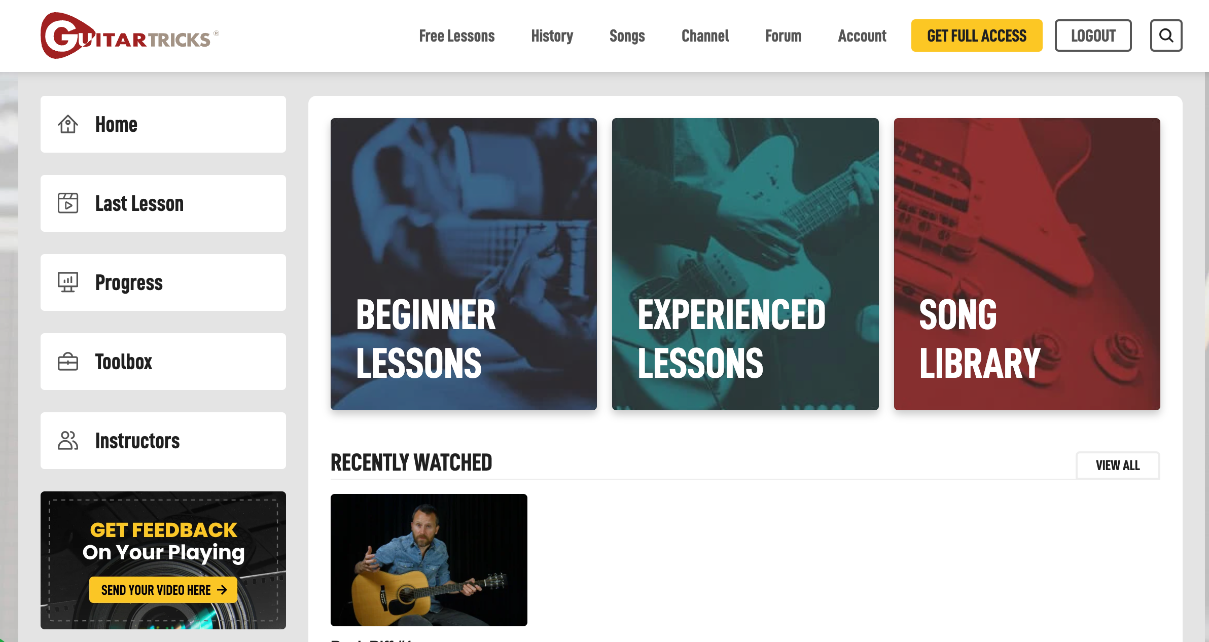 A screenshot from Guitar Tricks.