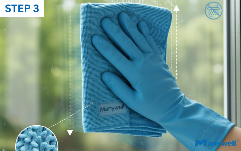 Close-up of glass cleaning technique