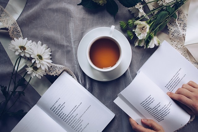 A person leisurely reading poetry.