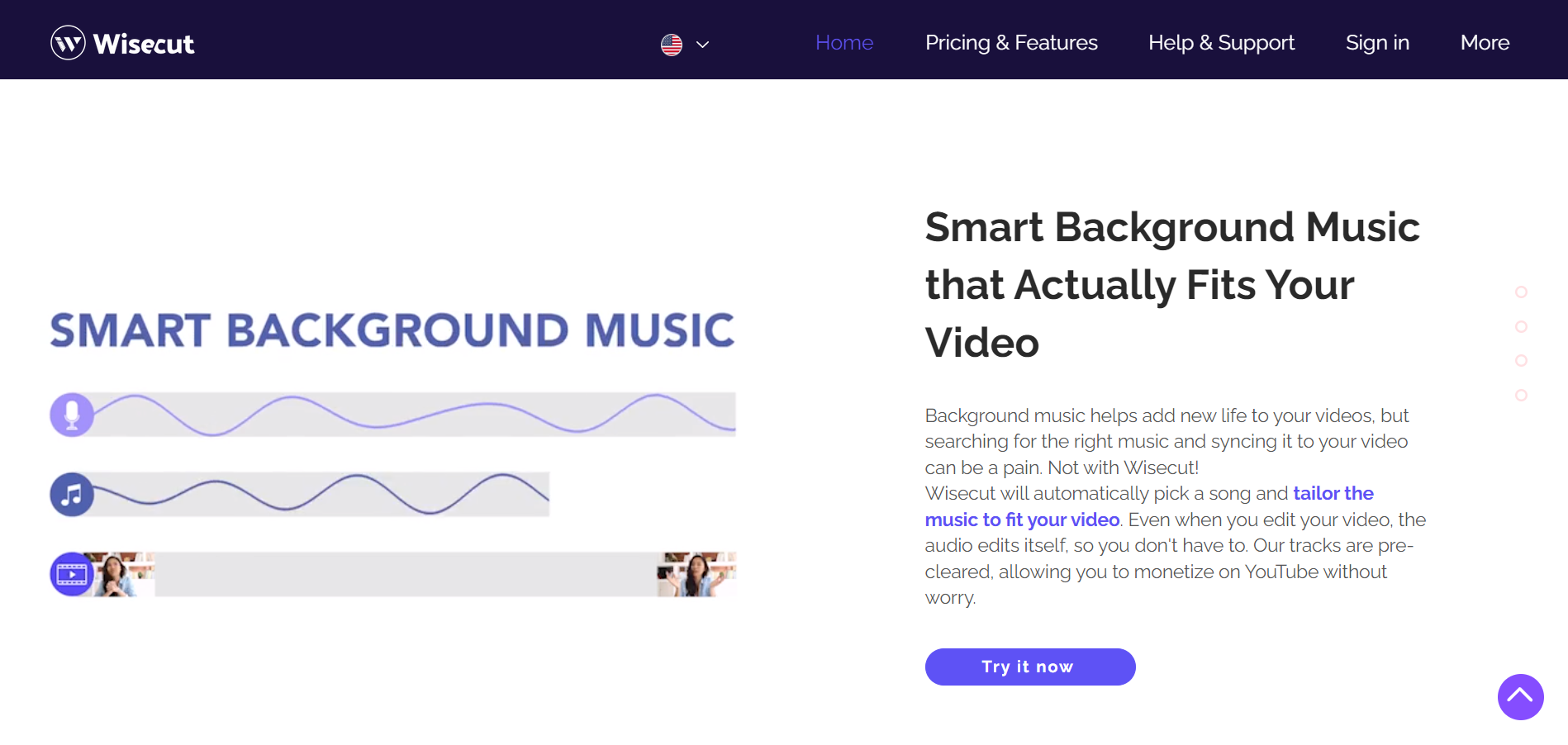 smart background music with wisecut.video