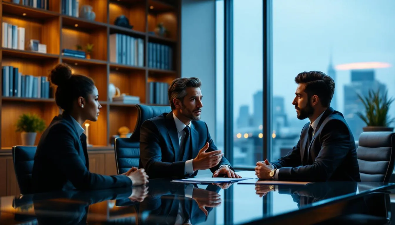 An attorney discussing estate dispute mediation concepts with clients.