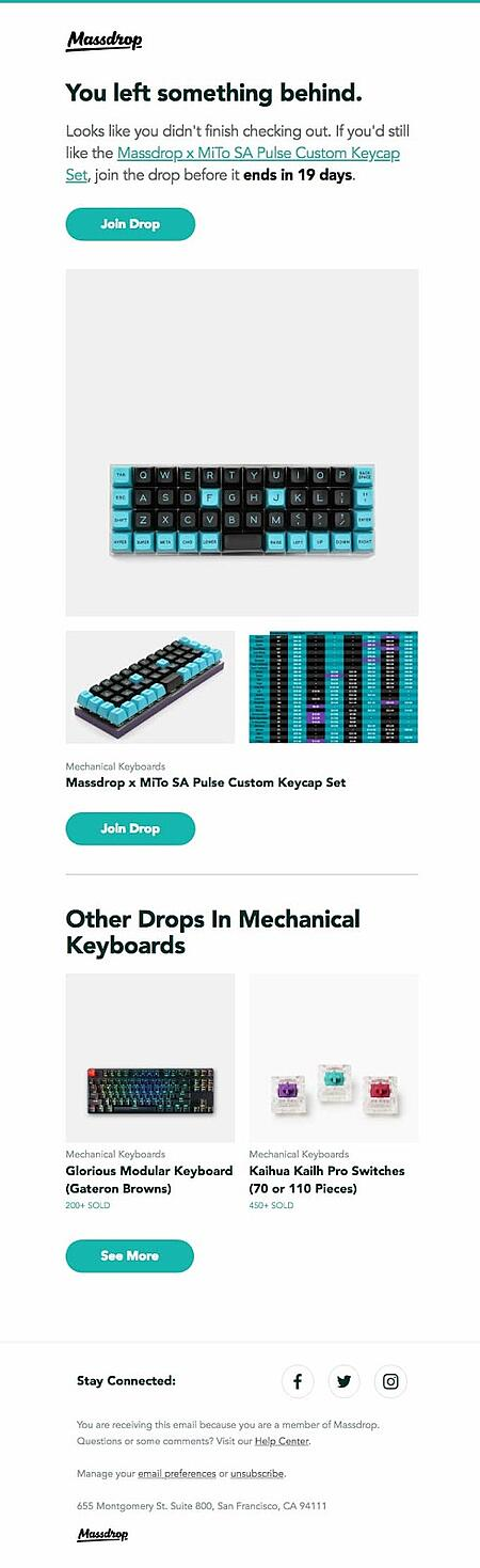 Massdrop Cart Abandoment Cross Sell Promotions Email