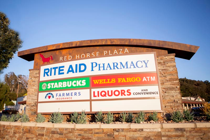 Monument directory sign installation in Ojai, CA for Red Horse Plaza. We also designed and built the sign.