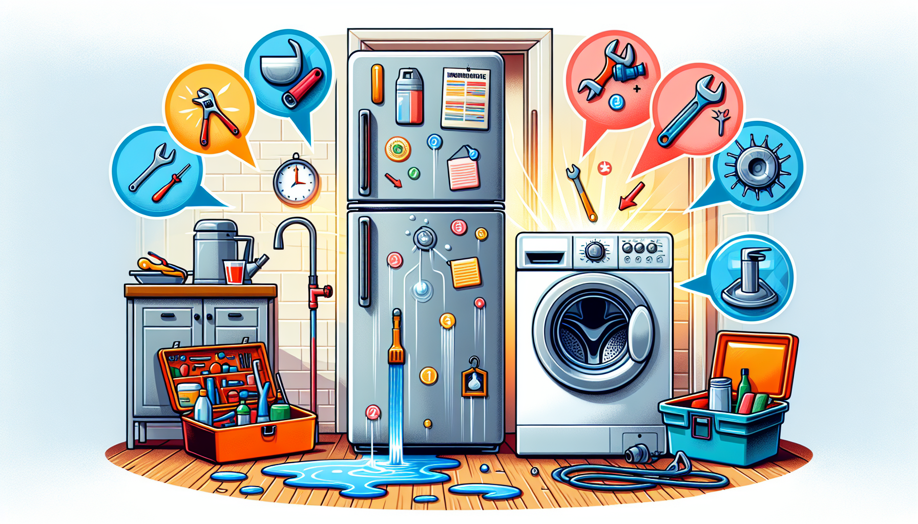 An illustration showcasing common appliance issues and solutions.