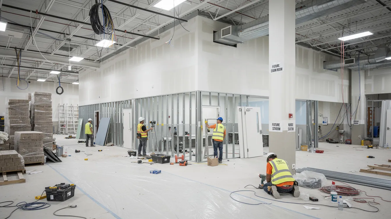 637d4a85 e8d5 4ae0 955a 8a85da0c1644 The image depicts construction work in progress inside a commercial building that is being transformed into a new diagnostic centre. Various advanced machines and imaging equipment are being installed to enhance healthcare delivery and accommodate imaging services like CT scans and MRI, ensuring patient comfort and efficient diagnostics for chronic diseases.