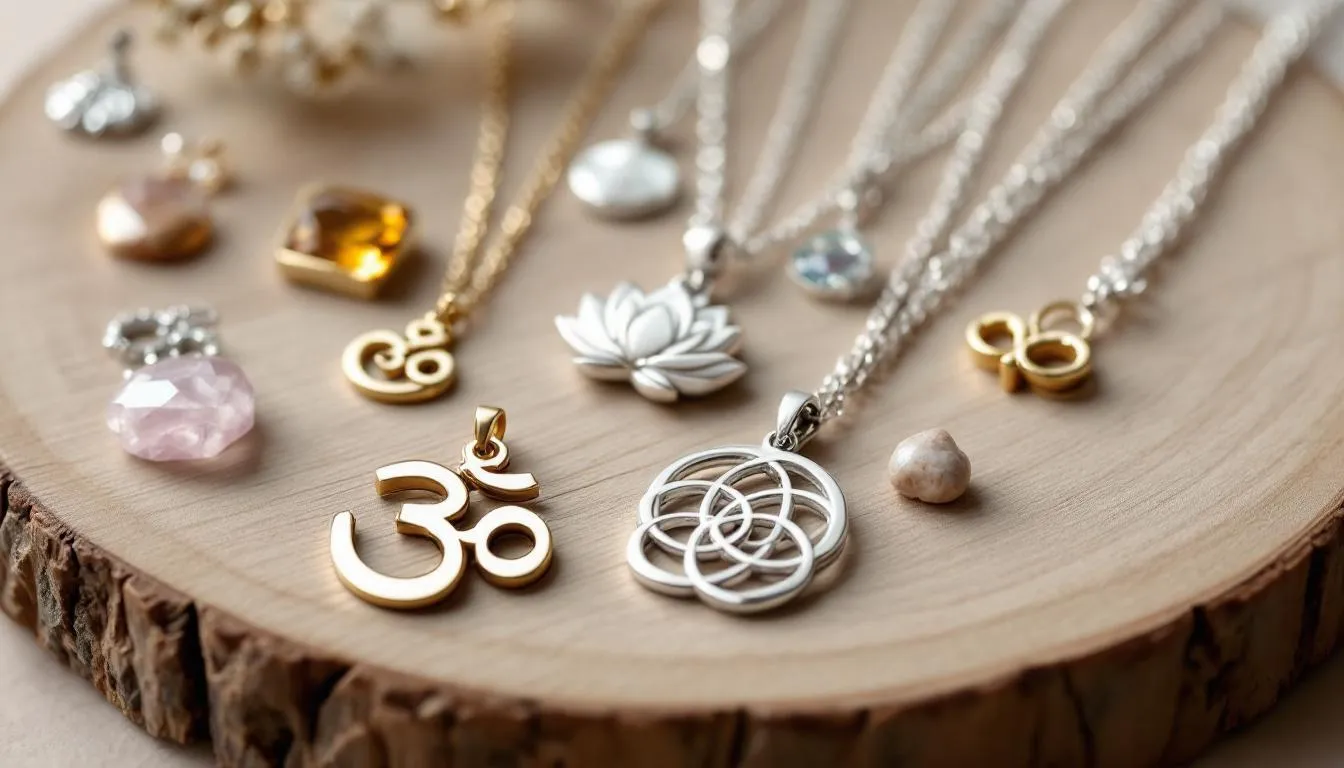 The image showcases a stunning collection of new age jewelry, featuring intricately crafted bracelets and earrings made from sterling silver and adorned with vibrant gemstones and crystals. Each piece symbolizes a spiritual journey, designed to inspire joy and healing while connecting the wearer to their soul's light.