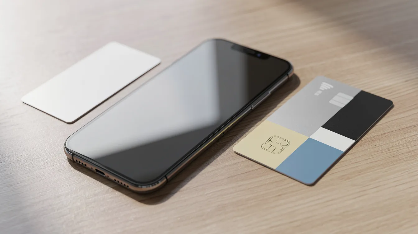 The image shows a smartphone placed next to an identity card and a bank card, without any visible text. This arrangement suggests a focus on personal finance, possibly related to online loans or banking activities.