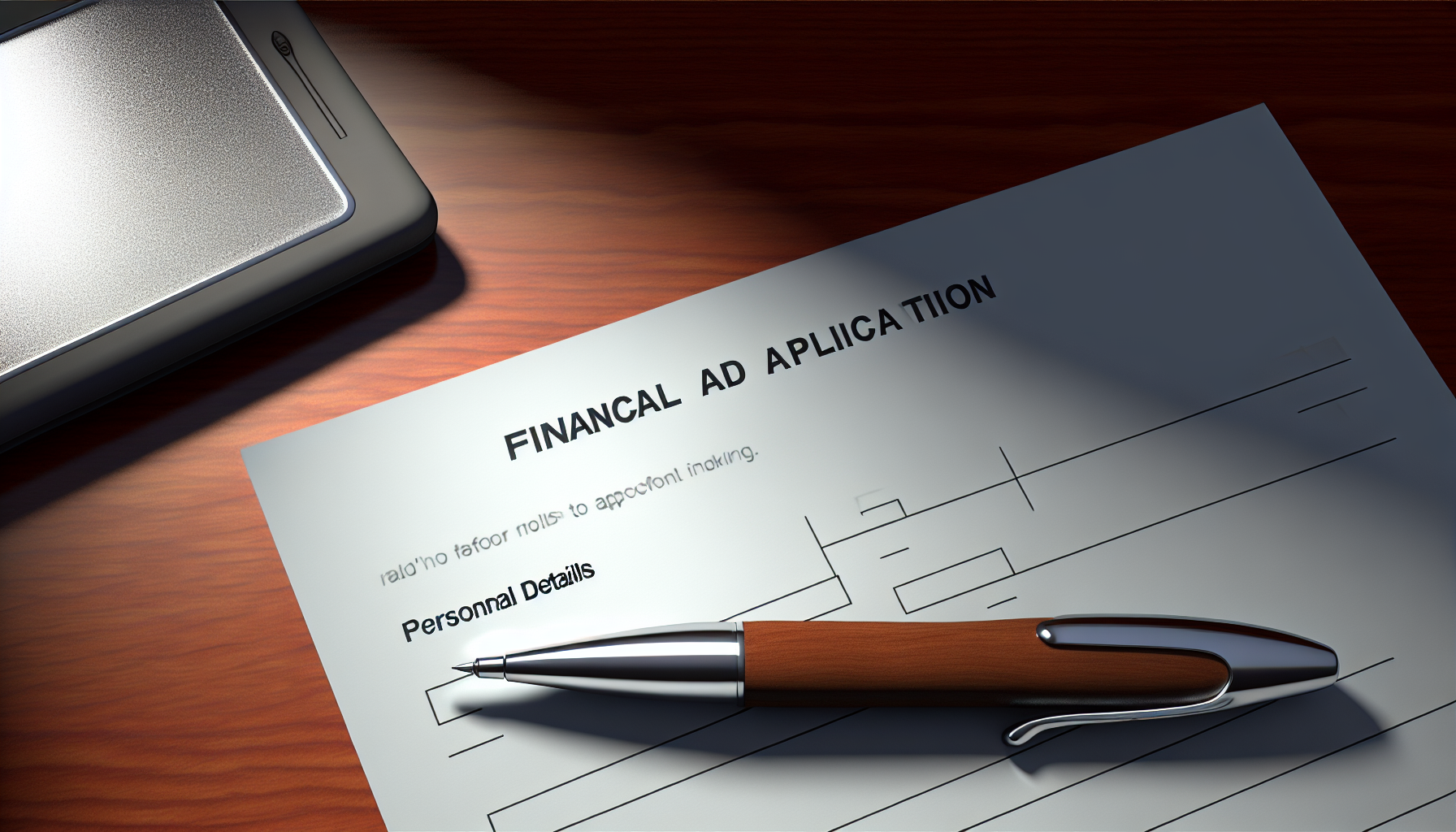 Financial aid application form with a pen and calculator